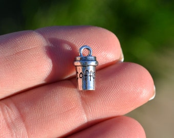 5  Cup of Coffee 3D Silver Tone Charms SC3707