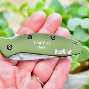 Kershaw Scallion 1620FL Olive Green Pocket Knife Free  Custom Laser Engraved Great Gift Idea for Mom, Dad, Bridesmaid or Groomsman EB211