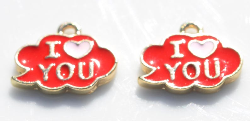 BULK 20 I Love You Red Enamel Cloud Charms GC5328