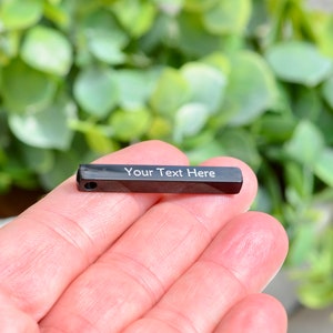 Personalize with Your Text Custom  Engraved Black  Stainless Steel Cube Drop Bar Charm EB122E