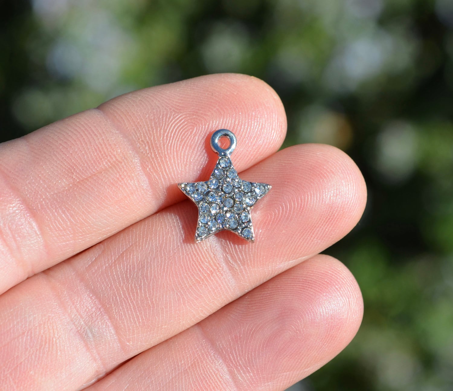 BULK 20 Rhinestone Star Silver Tone Charms SC5022 