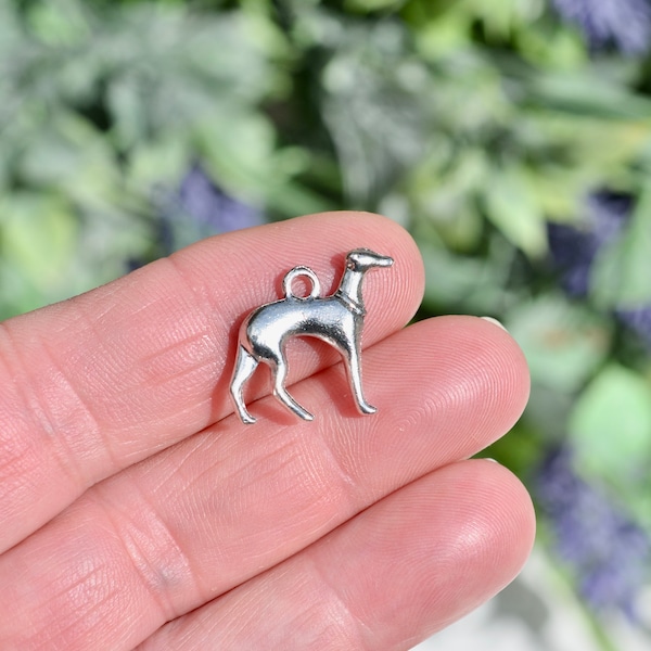 BULK 20  Greyhound Dog Silver Tone Charms SC1477