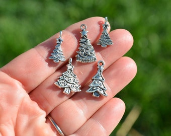 BULK 20  Christmas Tree Mixed Silver Tone Charms SC2729