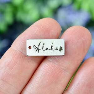 Aloha Custom Laser Engraved Stainless Steel Rectangle Charm CC1248