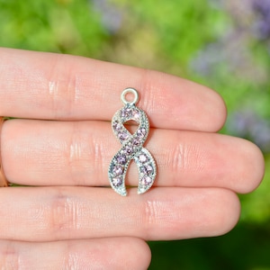 1  Pink Rhinestone Cancer Awareness Ribbon Charm SC2102
