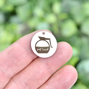 Coffee Lover Pot Head, Custom Laser Engraved Charm CC690