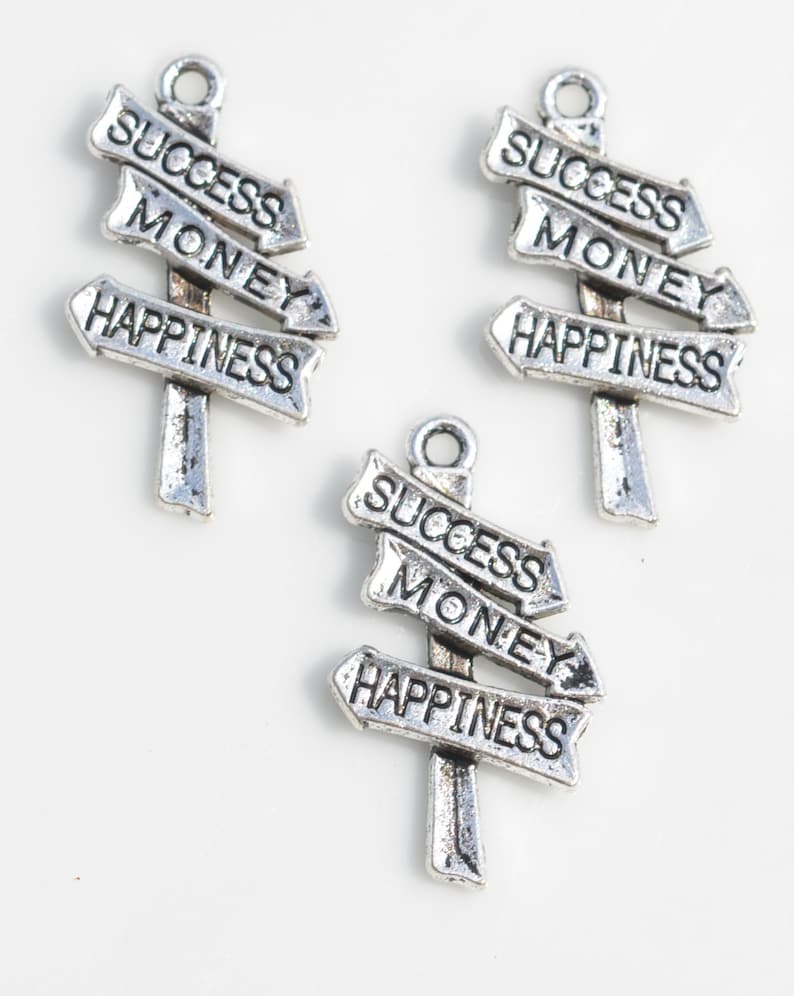 Happiness Sign Silver Tone Charms SC3017 BULK 50 Success Money