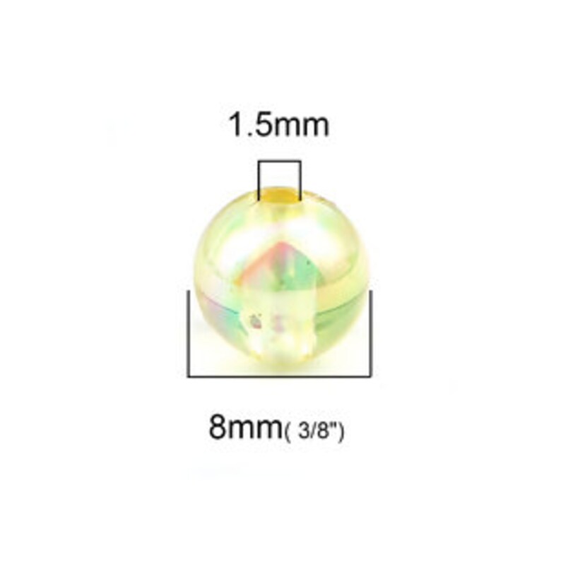BULK 100 Yellow AB Acrylic Round 8mm Beads BD1078