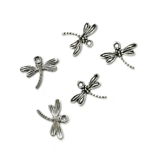BULK 50 Dragonfly Silver Tone Charms SC6545