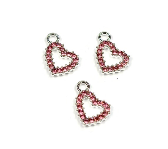 1 Pink Rhinestone Heart Silver Tone Charm SC2336 - Etsy