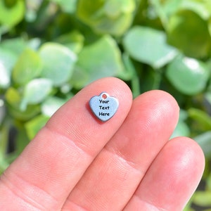 Personalized  Stainless Steel Tiny 10mm Heart Charm, Laser Engraved, Choose Your Font, and Quantity,  Heart Charm EB143E