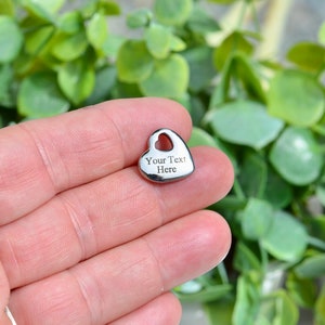 Personalized  Stainless Steel Puffed Heart Charm, Laser Engraved, Choose Your Font, and Quantity,  Charm EB235E