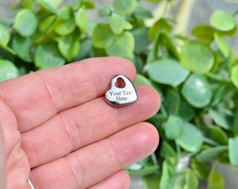 Personalized  Stainless Steel Puffed Heart Charm, Laser Engraved, Choose Your Font, and Quantity,  Charm EB235E