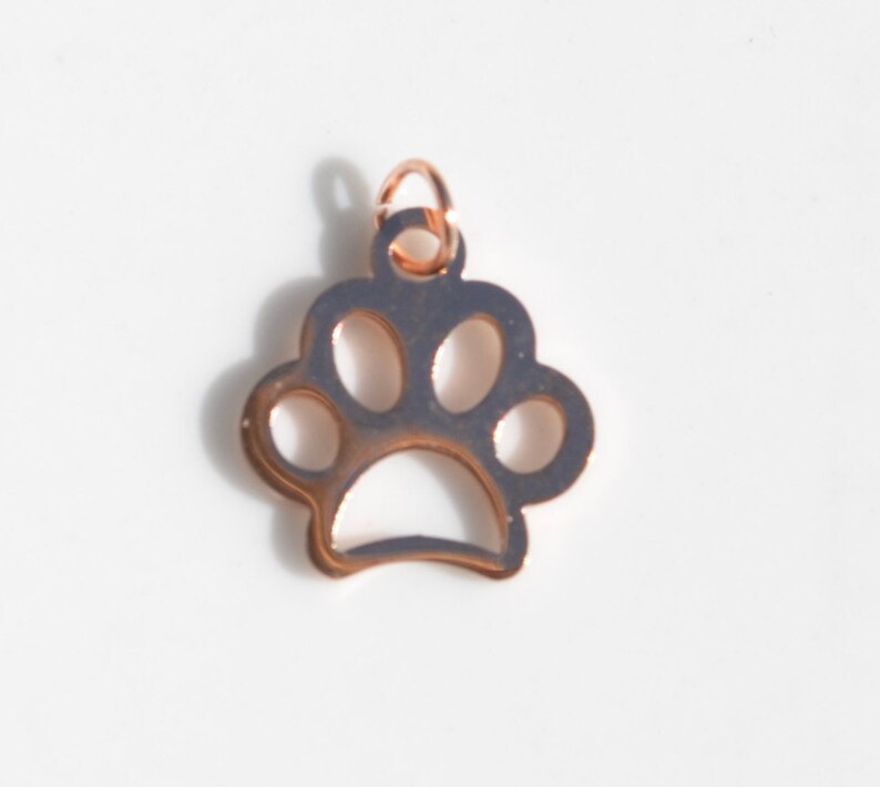 BULK 20 Stainless Steel Rose Gold Plated Dog Paw Charms GC6723