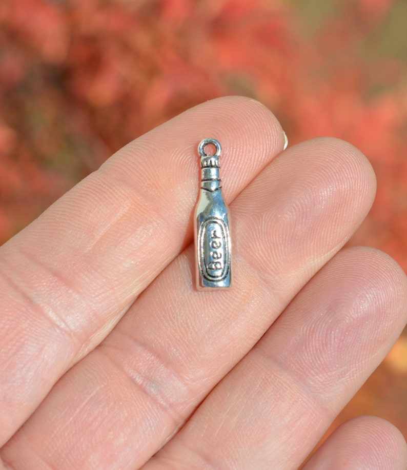 BULK 50 Beer Bottle Silver Tone Charms SC5446