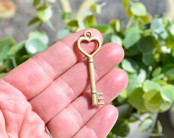 1 Heart Skeleton  Key Bronze Tone Charm BC2032
