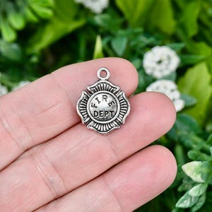 BULK 10 Fire Dept Silver Tone Charms SC2836