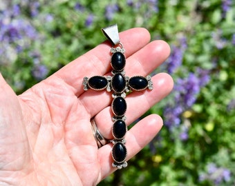 1 Vintage Sterling Silver and Black Onyx Cross Pendant SC3418 - Etsy