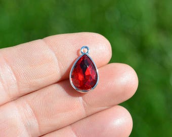 BULK 20 Dark Red Glass Birthstone Teardrop  Charms SC5117