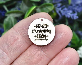 Crazy Camping Crew Charm, Stainless Steel Engraved Pendant, Outdoor Adventure Jewelry, Hiking Camper Gift CC1895