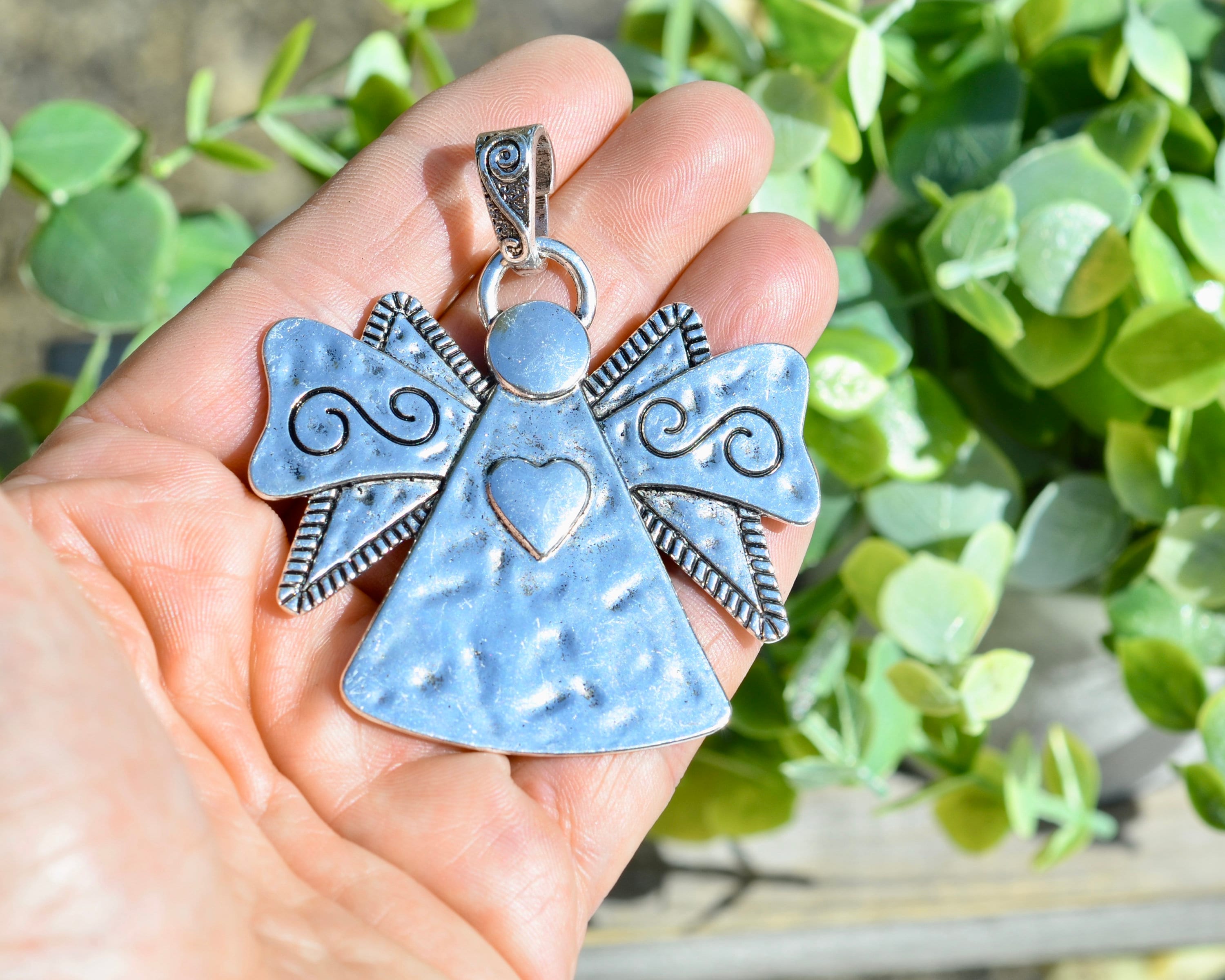 1 Large Angel With a Heart Silver Tone Pendant SC6945 - Etsy