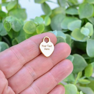 Personalized Gold Plated Stainless Steel Heart Charm, Laser Engraved, Choose Your Font, and Quantity,  Heart Charm EB34E