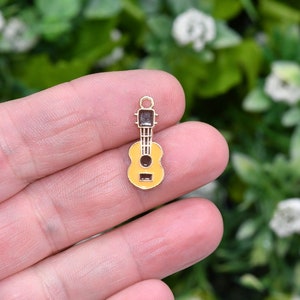 1  Acoustic Guitar Gold Tone with Brown and Yellow Enamel Charm GC1485