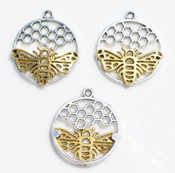 Gold Plated Bumble Bee Coin Charm Choose Your Color Black or White Gold Plated Bumble Bee Coin Charm Choose Your Color Black or White