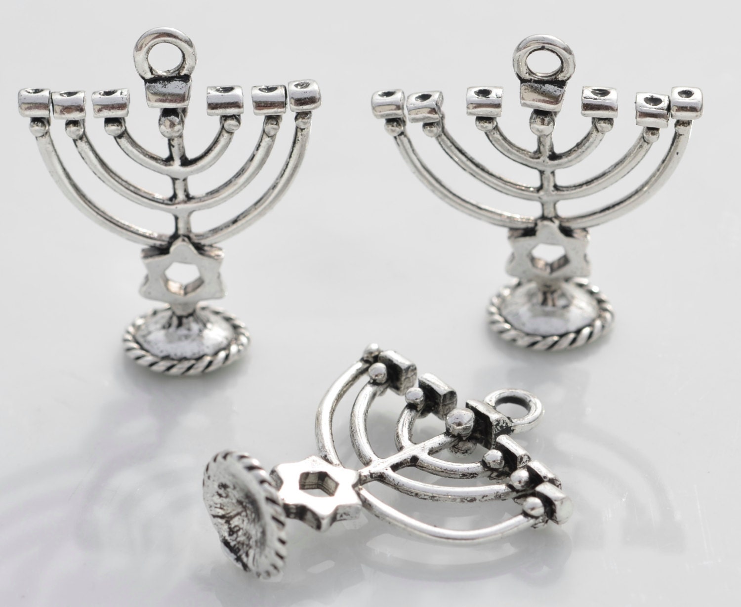 5 Menorah Silver Tone Charms SC5505 Etsy