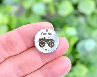 Personalized Monster Truck Charm, Custom Engraved Stainless Steel Off Road Truck Pendant 4x4 Gift for Boys, Mud Truck Keychain Charm CC718