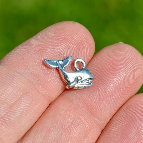 10  Whale 3D Silver Tone Charms SC1702