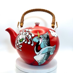 Japanese inspired red tea pot with cups
