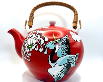 Japanese inspired red tea pot with cups