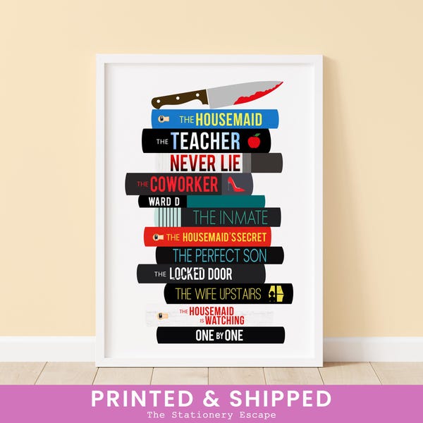 Freida McFadden Book Stack Art Print, Bookish Prints, Gifts for Book Lovers, Wall Art, Mystery, Thriller, Book Art, The Housemaid