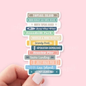 Topsail Island North Carolina Bokstapelklistermärke, Vattentät Bokliknande Dekal, Strandälskare Gåva, Semester Souvenir