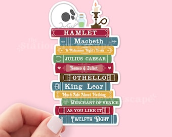 Shakespeare Book Stack Sticker, Bookish Sticker, Kindle Decal, Gifts for Book Lovers, Laptop Decal, Waterproof, Library, Book Club Gifts