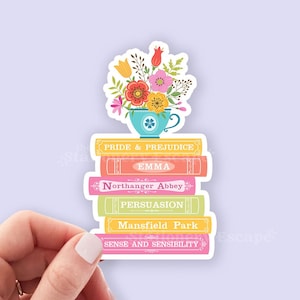 Adesivo de pilha de livros de Jane Austen, Romance Clássico, Adesivo para amantes de livros, Adesivo para Kindle, Presentes para leitores ávidos, Adesivo para laptop, À prova d'água, Lombadas de livros
