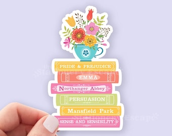 Jane Austen Book Stack Sticker, Classic Romance, Bookish Sticker, Kindle Decal, Gifts for Book Lovers, Laptop Decal, Waterproof, Book Spines