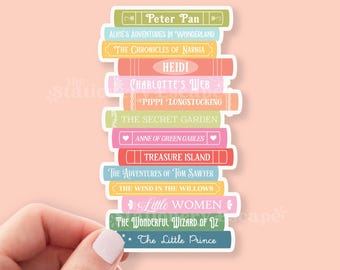 Children's Classics Book Stack Sticker, Bookish Sticker, Kindle Decal, Gifts for Book Lovers, Laptop Decal, Waterproof, Book Club Gift