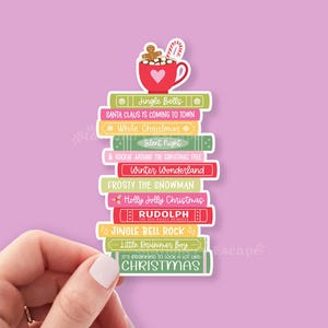 Sticker pile livre de Noël, Sticker livresques, Sticker Kindle, Cadeaux pour les amateurs de lecture, Sticker pour ordinateur portable, Imperméable, Musique de Noël, Club de lecture