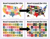 USA Reading Challenge Tracker, Book Map, United States Reading Challenge, Editable Canva Template, USA Book Log, Read Across America