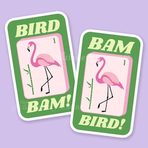 Fågel Bam Mahjong-klistermärken, Flamingo Rosa & Grön, Vattentät vinyldekal, 2 designalternativ, Mah Jong-älskarepresent, Mahjong-klistermärke bild 1