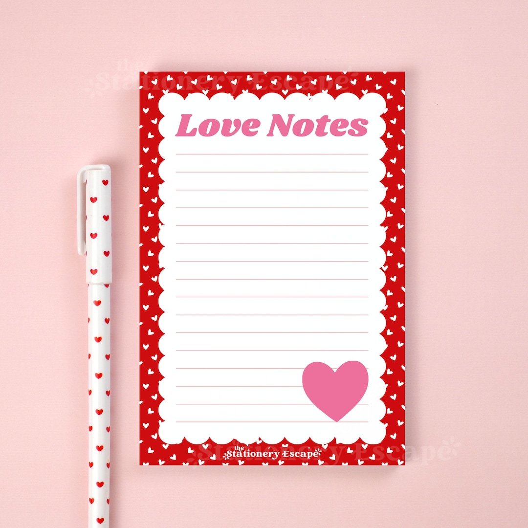 Notebook Love Note Love Notes Heart Valentine Notepad, Red & White Note Lovers, Bookish ...