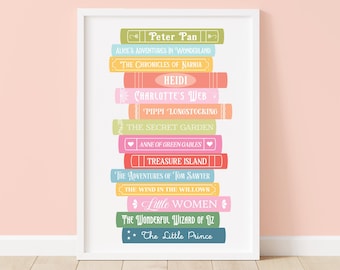 Stampa artistica digitale di libri classici per bambini, arte murale letteraria, decorazione libresca stampabile per asilo nido, sala giochi, aula, idea regalo