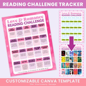 Romance Reading Challenge Tracker, Canva Template, Love Story Challenge, Book Log, Reading Tracker, Book Challenge, Romance Novels, Spicy