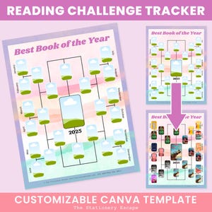 Best Book of the Year Bracket, Book of the Month Tracker, Reading Challenge Tracker, Canva Template, Customizable, Editable Book Challenge
