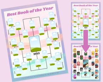 Best Book of the Year Bracket, Book of the Month Tracker, Reading Challenge Tracker, Canva Template, Customizable, Editable Book Challenge