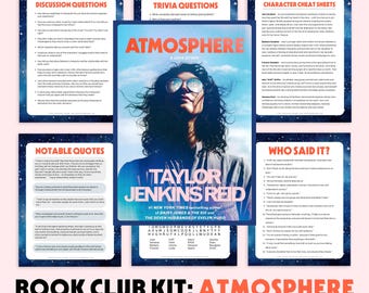 El kit definitivo para el club de lectura: Atmósfera, Taylor Jenkins Reid, Guía de debate para el club de lectura, Juegos, Preguntas de trivia, Hojas de trucos para los personajes
