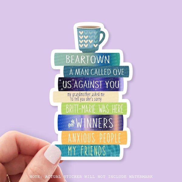 Fredrik Backman Book Stack Sticker, Bookish Sticker, Kindle Decal, Gifts for Book Lovers, Laptop Decal, Waterproof, Library, Book Club Gifts