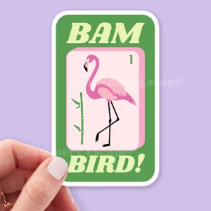 Fågel Bam Mahjong-klistermärken, Flamingo Rosa & Grön, Vattentät vinyldekal, 2 designalternativ, Mah Jong-älskarepresent, Mahjong-klistermärke bild 4